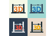 3D printer vector icons set