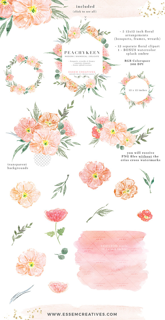 Pink Watercolor Flowers Background in Illustrations - product preview 4