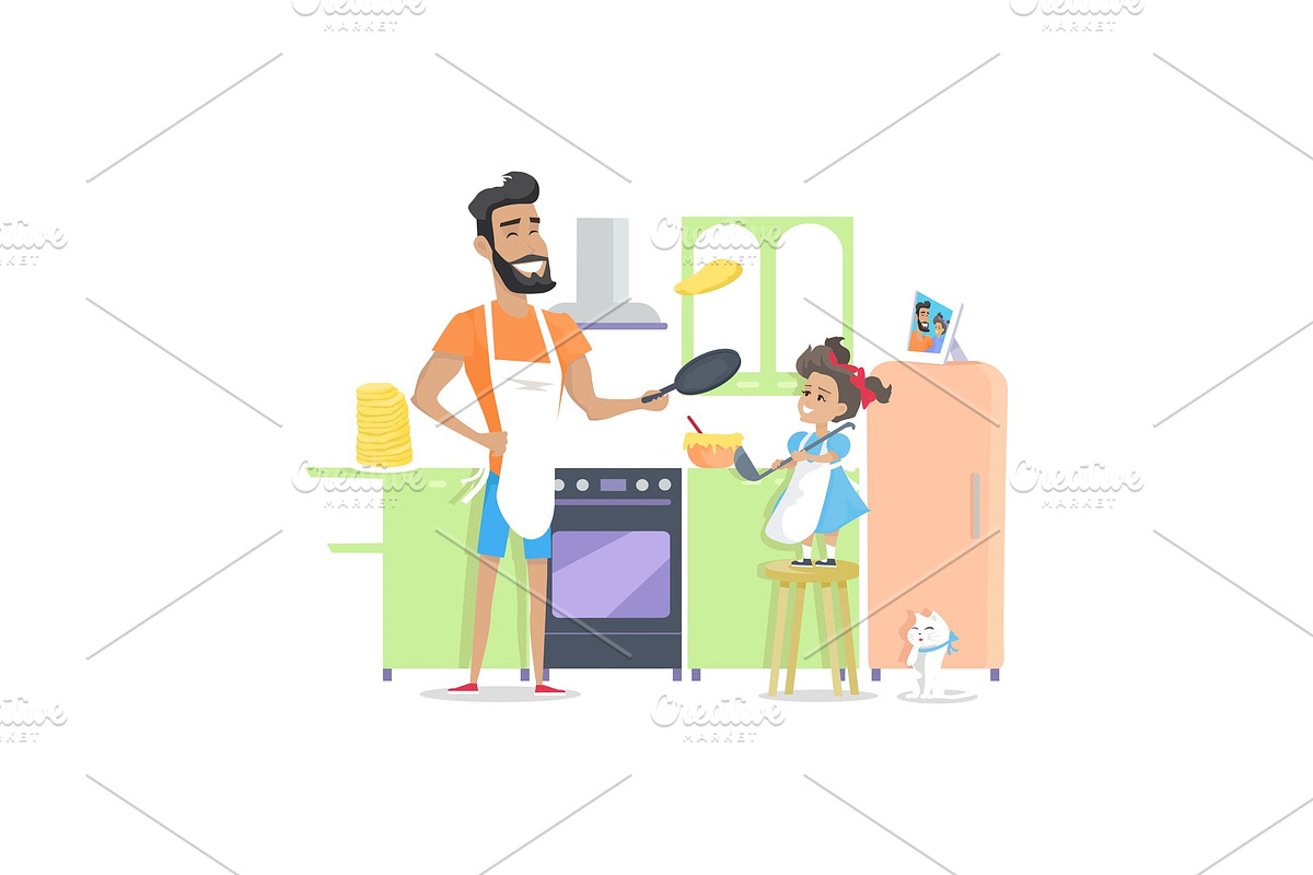 Father and Son Cooking Dinner in Illustrations - product preview 8