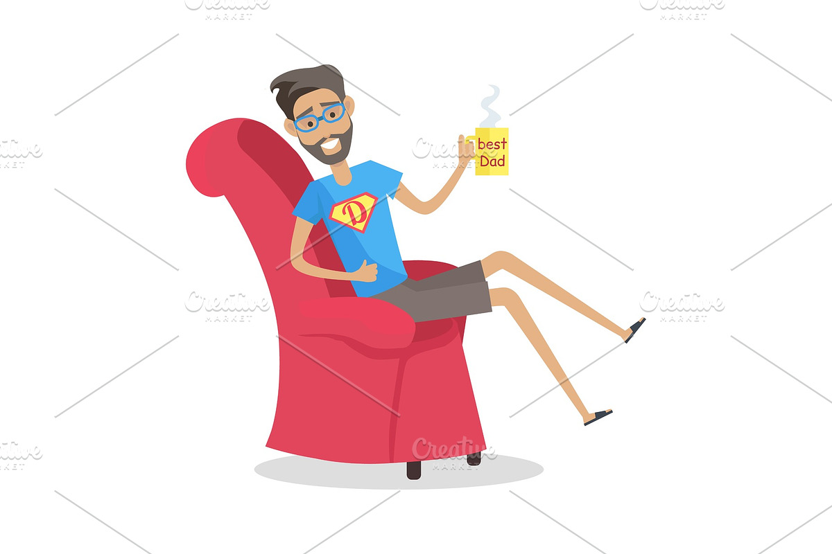 Father Sitting in Arm Chair with Cup in Illustrations - product preview 8