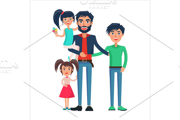 Happy Father of Many Children Vector