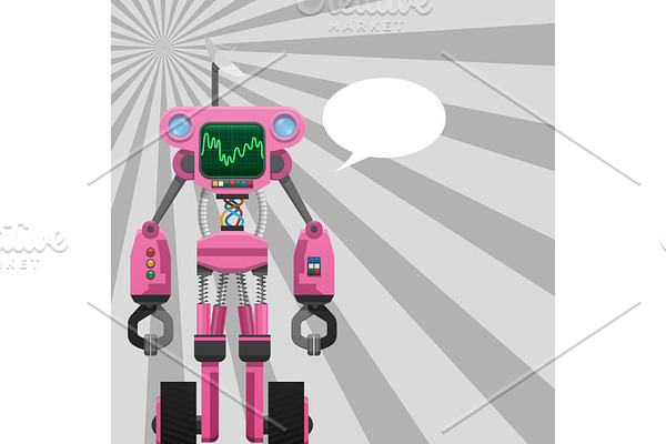 Pink Robot with Pincers on Arms and