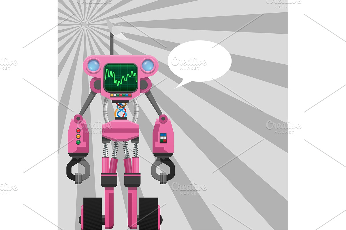 Pink Robot with Pincers on Arms and in Illustrations - product preview 8