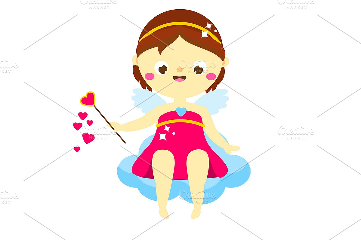 Valentine Cupid girl sits on cloud in Graphics - product preview 8