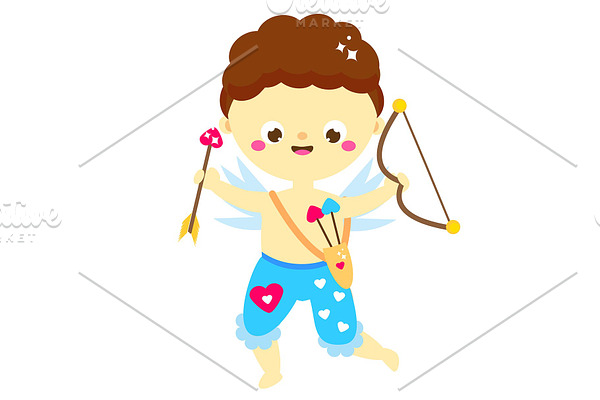 Cute Cupid with love arrow and bow