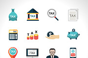 Tax paying and reducing icons set