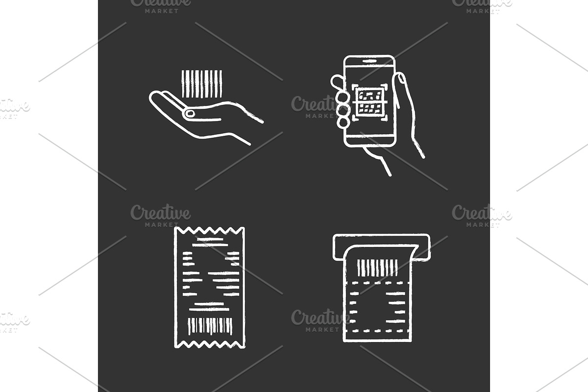 Barcodes chalk icons set in Icons - product preview 8