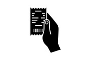 Hand holding cash receipt glyph icon