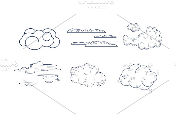 Vector set of monochrome clouds of