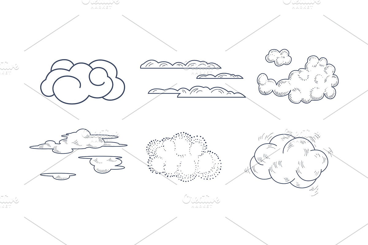 Vector set of monochrome clouds of in Illustrations - product preview 8