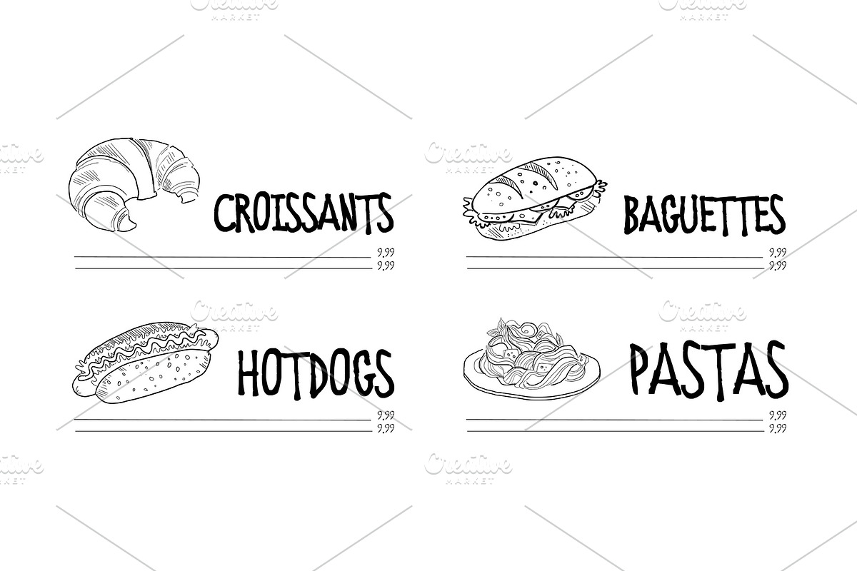 Cafe menu with croissant, hot dog in Illustrations - product preview 8