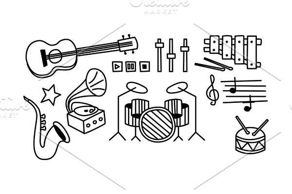 Set of musical instruments, player