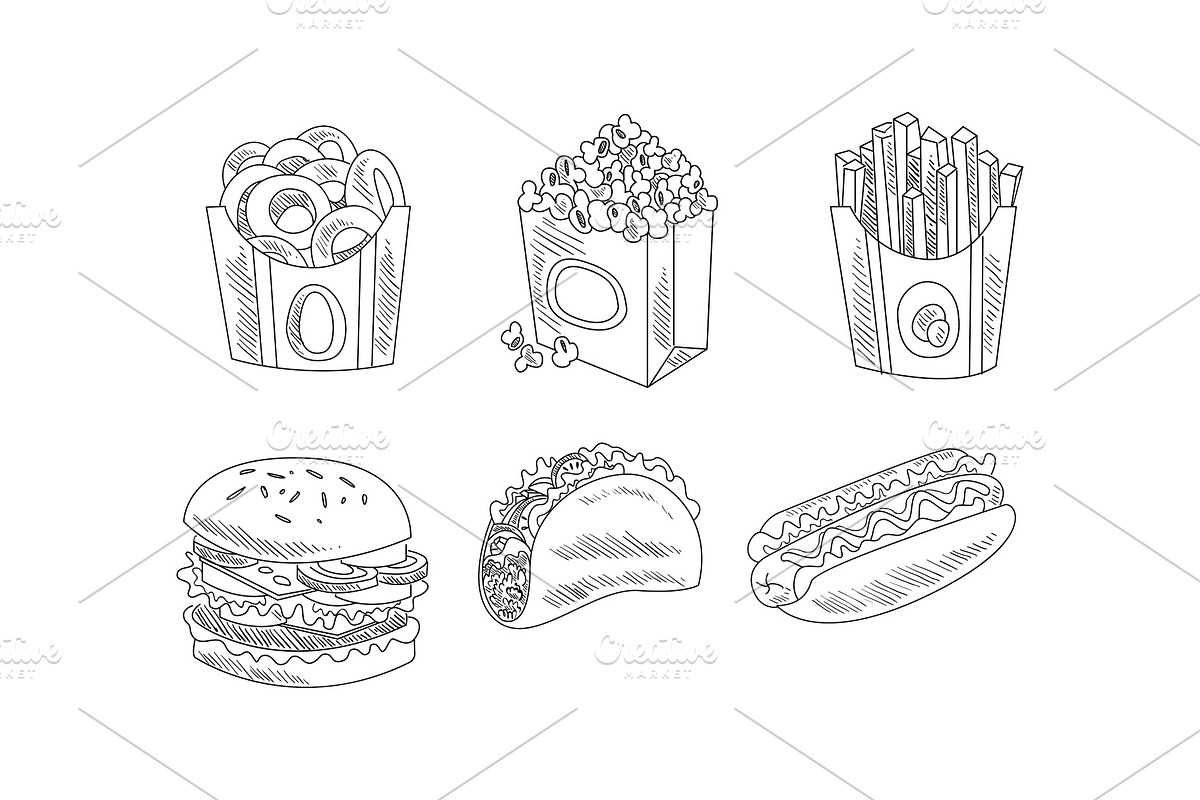 Vector set of hand drawn fast food in Illustrations - product preview 8