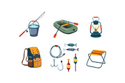 Fishing and camping icons set