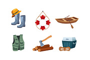 Fishing and camping icons set