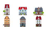 European facades of houses set