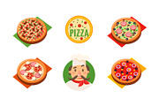 Collection of whole pizza with