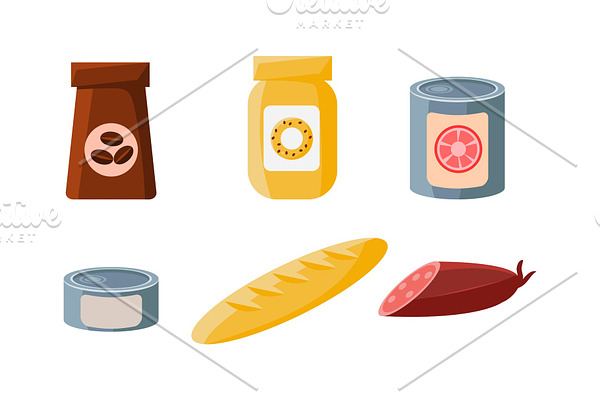 Food icons set, packaging of coffee