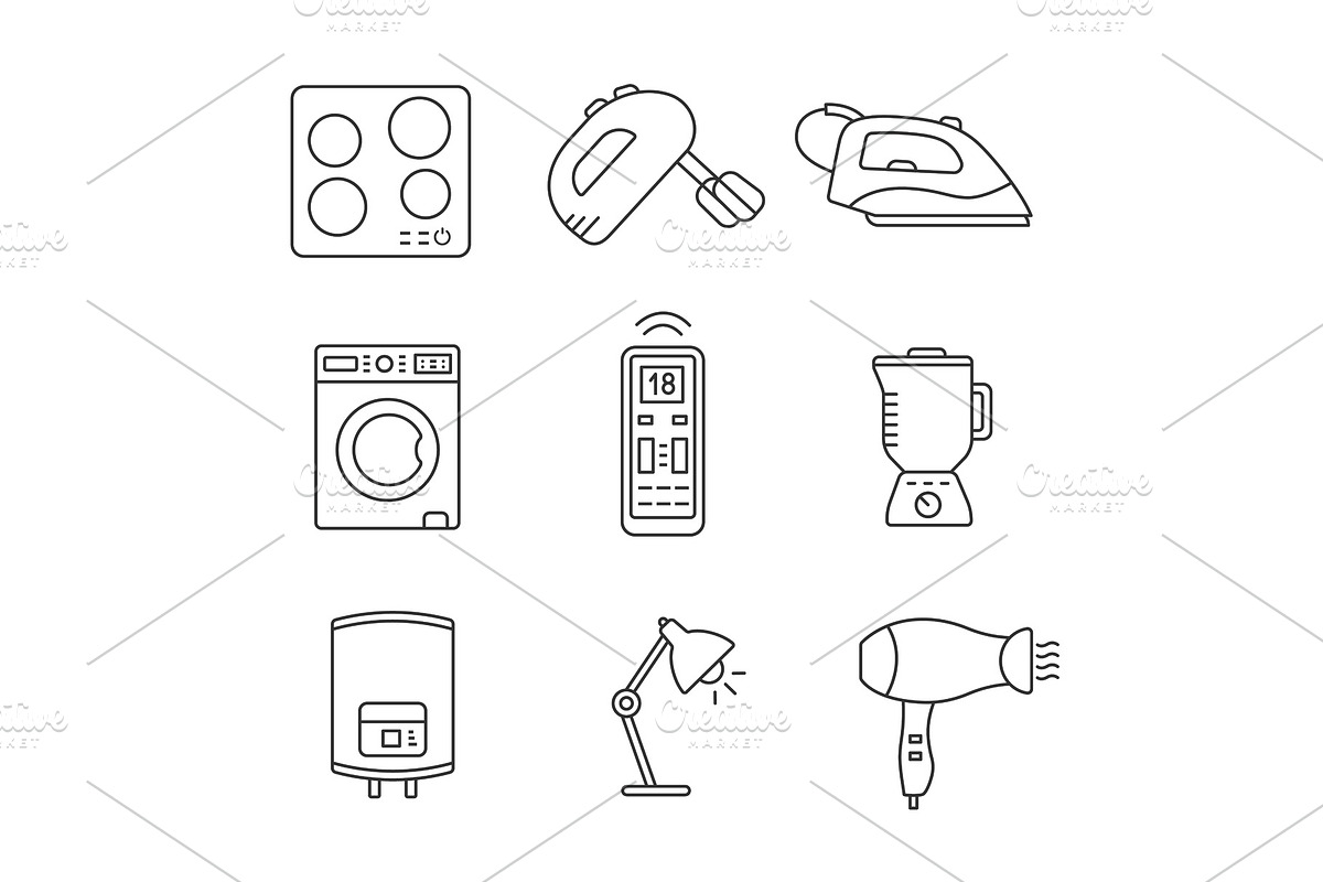 Household appliance linear icons set in Icons - product preview 8