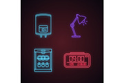 Household appliance neon light icons