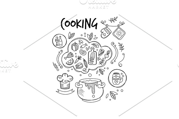 Sketch of ingredients and tools for