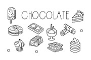 Vector set of chocolate desserts in