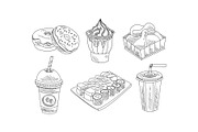 Vector set of hand drawn fast food
