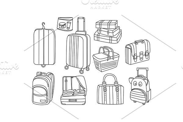 Vector set of hand drawn bags and