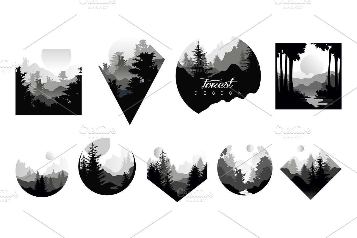 Set of monochrome geometric logos in Illustrations - product preview 8