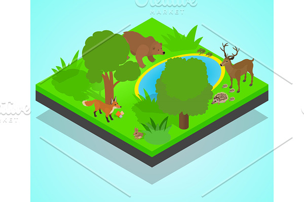 Lake concept banner, isometric style