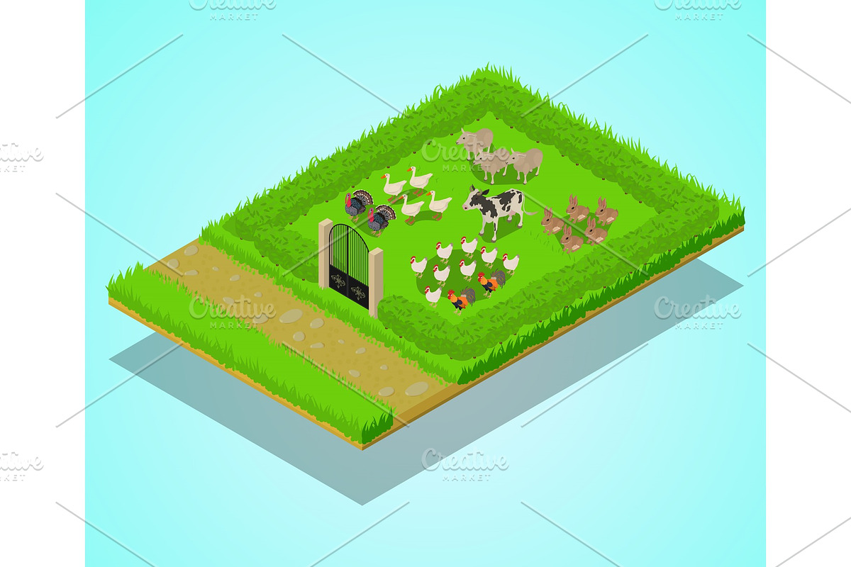 Livestock concept banner, isometric in Illustrations - product preview 8