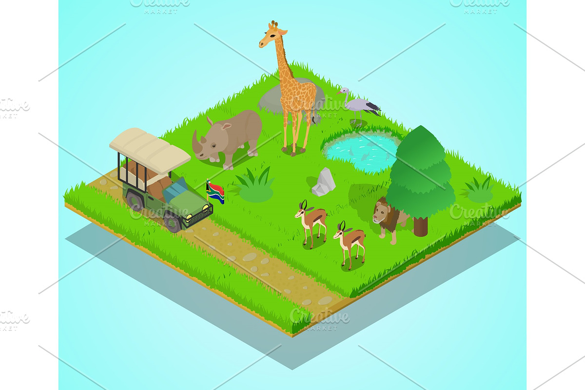 Safari concept banner, isometric in Illustrations - product preview 8