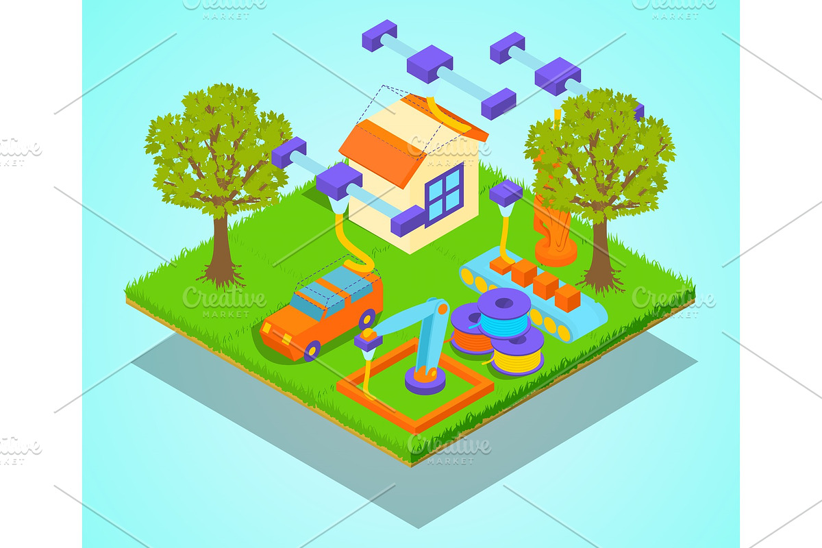 3D House concept banner, isometric in Illustrations - product preview 8
