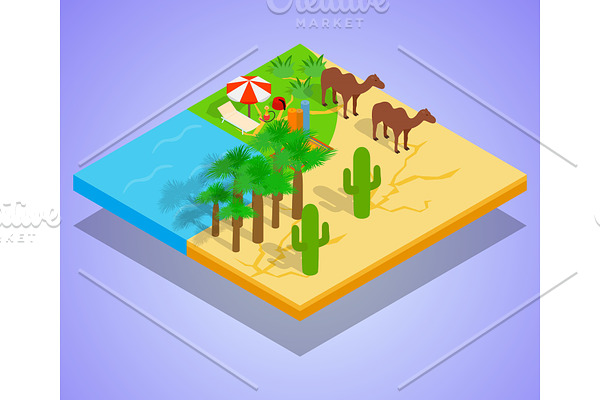 Oasis concept banner, isometric
