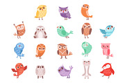 Cute cartoon colorful owls set