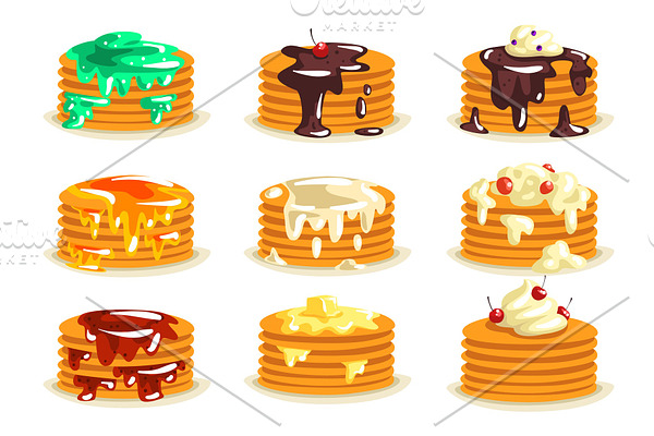 Various kinds of pancakes with