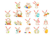 Cute cartoon bunnies holding