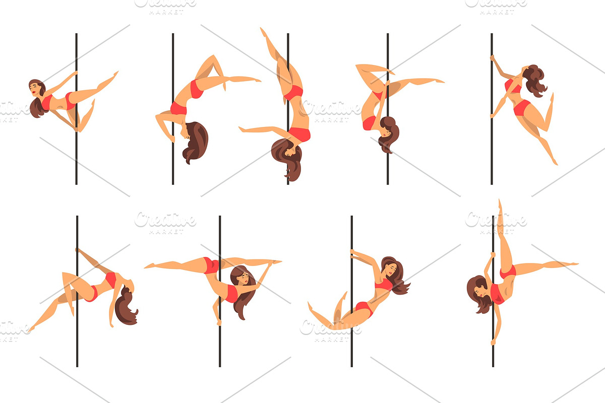 Young pole dance women set in Illustrations - product preview 8