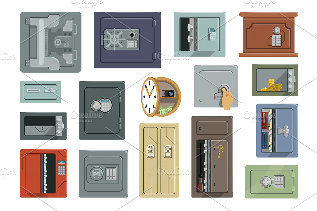 Different types of safes set in Illustrations - product preview 8