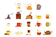 Tea set, various kitchen utensils
