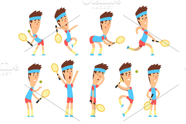 Set of young tennis player standing