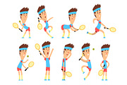 Set of young tennis player standing