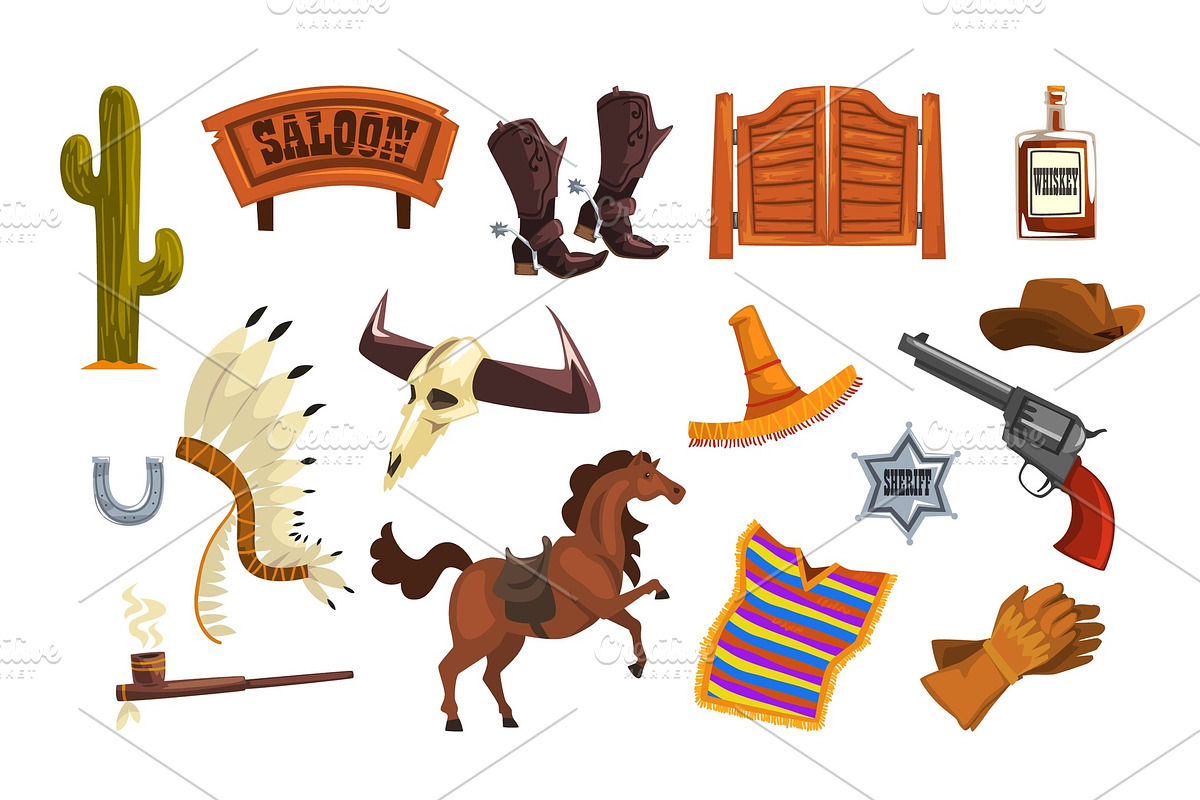 Wild west elements set, cowboys in Illustrations - product preview 8