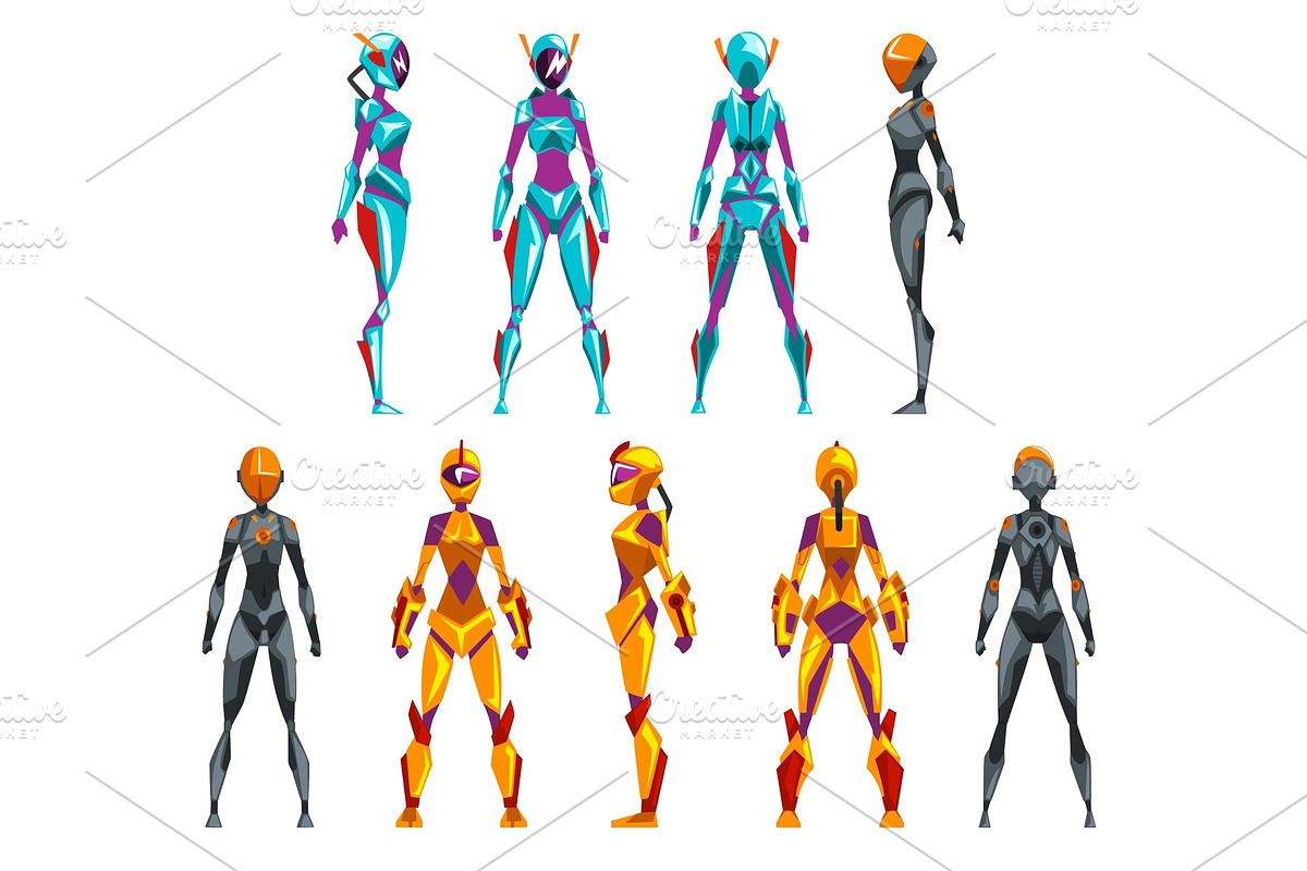 Robot costumes set, superhero woman in Illustrations - product preview 8