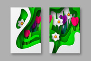 Spring floral banners, paper cut
