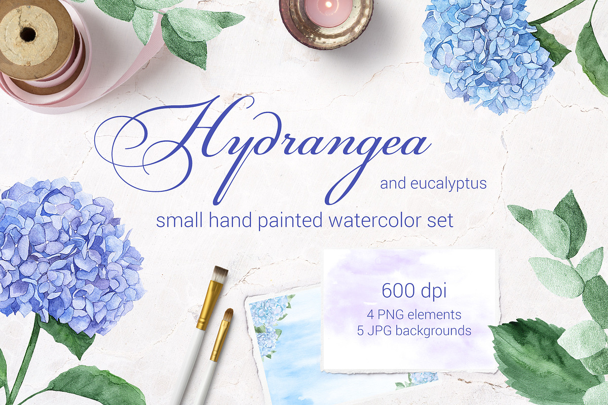 Watercolor hydrangea in Illustrations - product preview 8