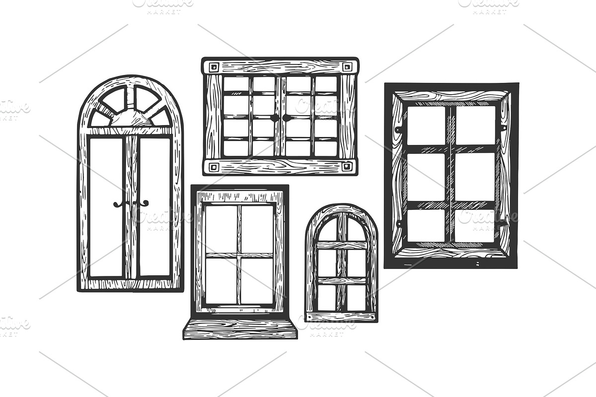 Windows wooden engraving vector in Illustrations - product preview 8