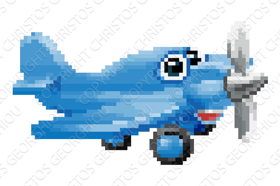 Airplane 8 Bit Pixel Game Art in Illustrations - product preview 8