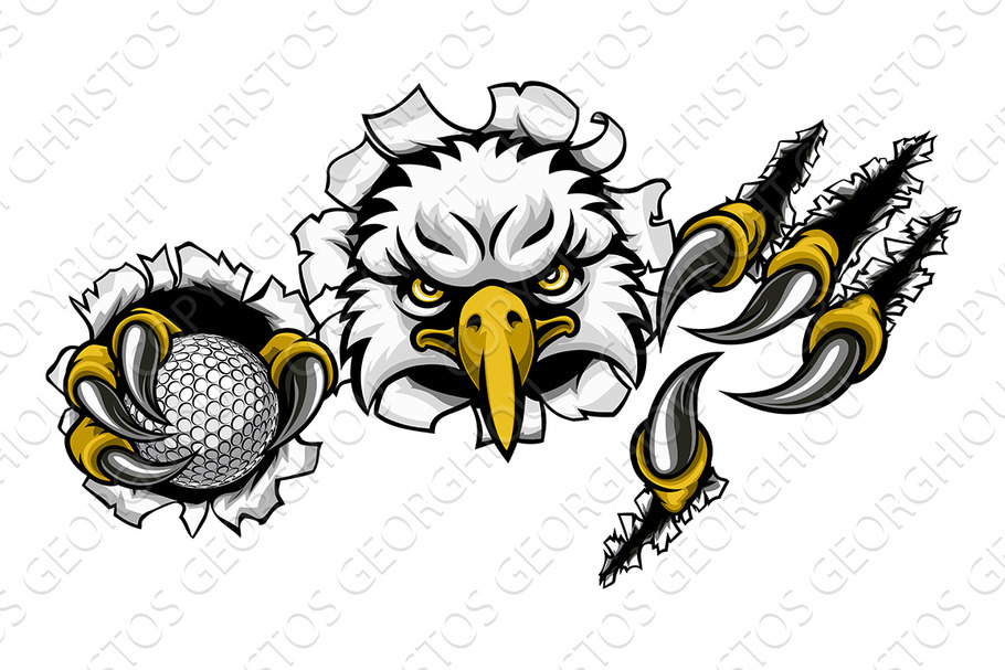 Eagle Golf Cartoon Mascot Ripping