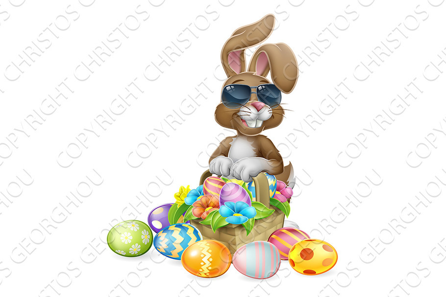 Cool Easter Bunny Rabbit Eggs Hunt in Illustrations - product preview 8